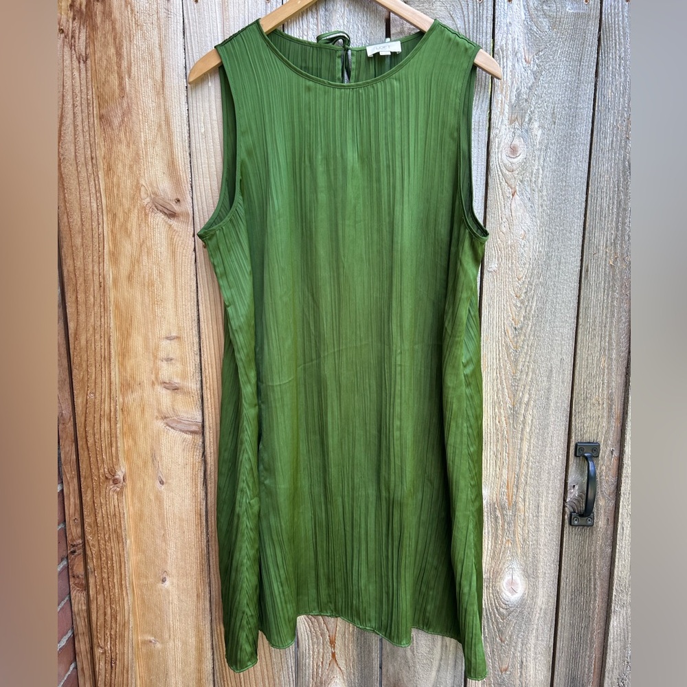 Loft Green Crepe Pleated Shift Dress